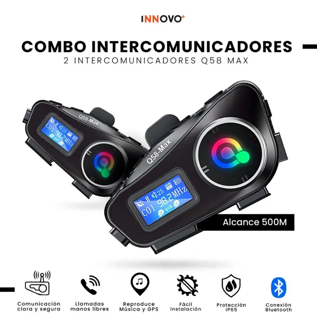 SET INTERCOMUNICADOR Q58-MAX MOTO CASCO X2 UNIDADES